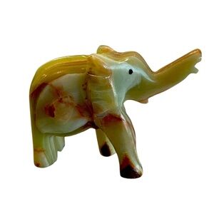 Hand Carved Elephant trunk up Green Onyx elephant Animal Figurine